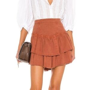 Free People Ruffles in the Sand Tiered Mini Skirt in Petrichor Rust Size 0